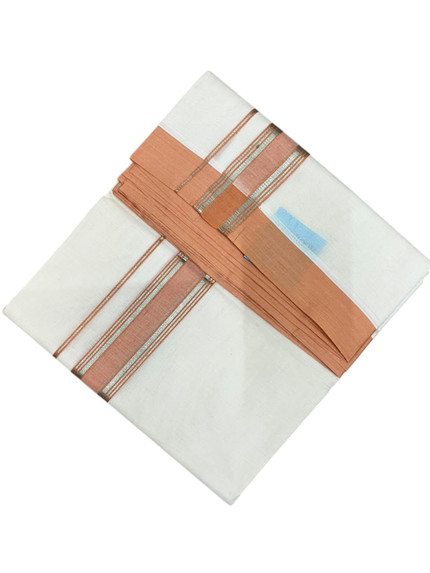 Southloom Pure Cotton Mundu with Golden Lines and Orange Border (South Indian Kerala Dhoti)