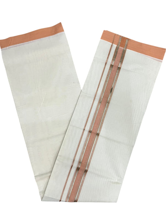 Southloom Pure Cotton Mundu with Golden Lines and Orange Border (South Indian Kerala Dhoti)