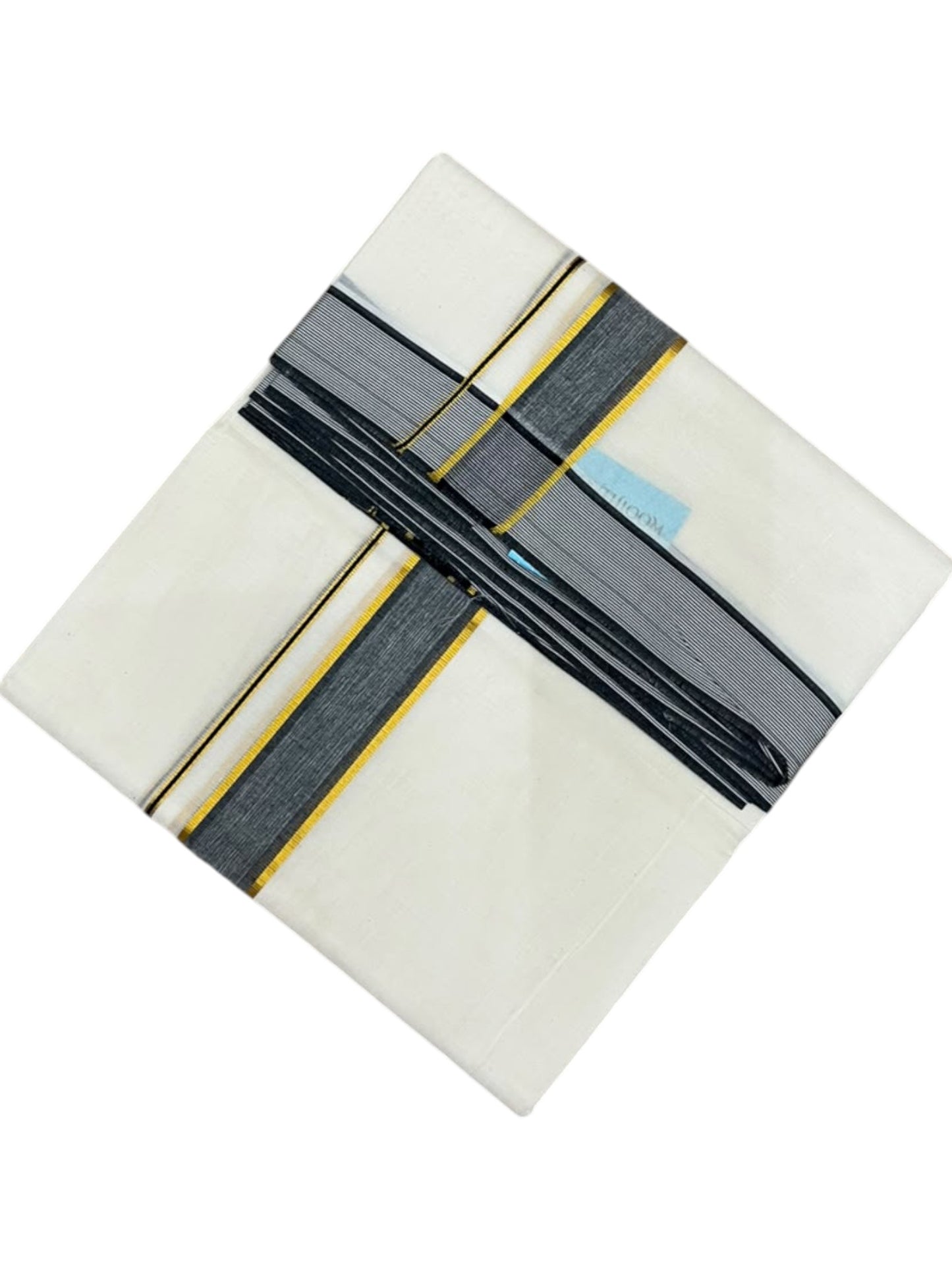 Southloom Pure Cotton Mundu with Golden Lines and Black Border (South Indian Kerala Dhoti)