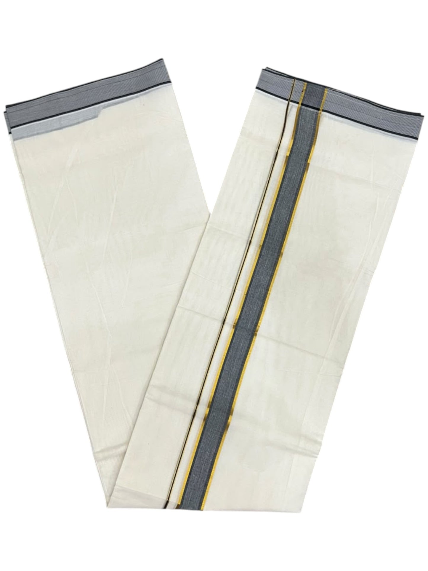Southloom Pure Cotton Mundu with Golden Lines and Black Border (South Indian Kerala Dhoti)