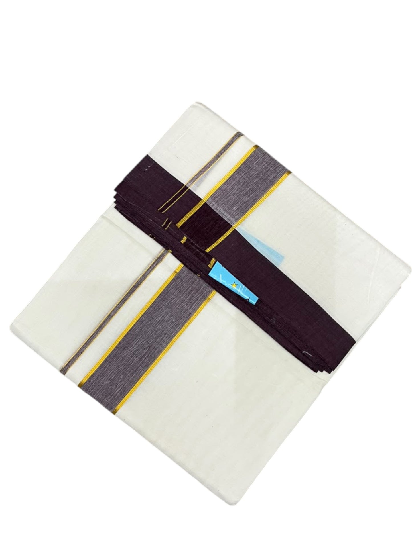 Southloom Pure Cotton Mundu with Golden Lines and Purple Border (South Indian Kerala Dhoti)