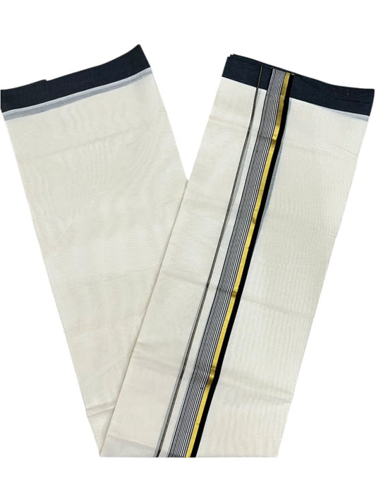 Southloom Pure Cotton Mundu with Golden Lines and Black Border (South Indian Kerala Dhoti)