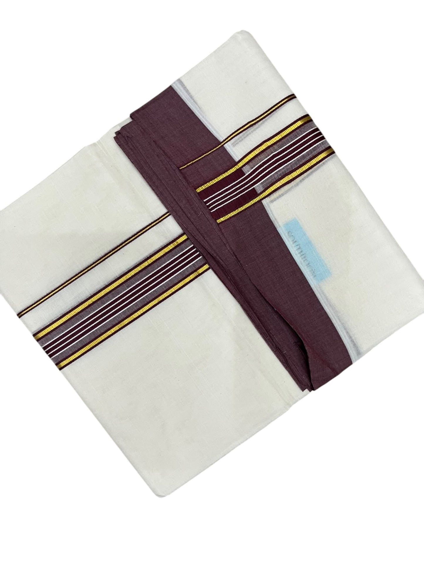 Southloom Pure Cotton Mundu with Golden Lines and Maroon Border (South Indian Kerala Dhoti)