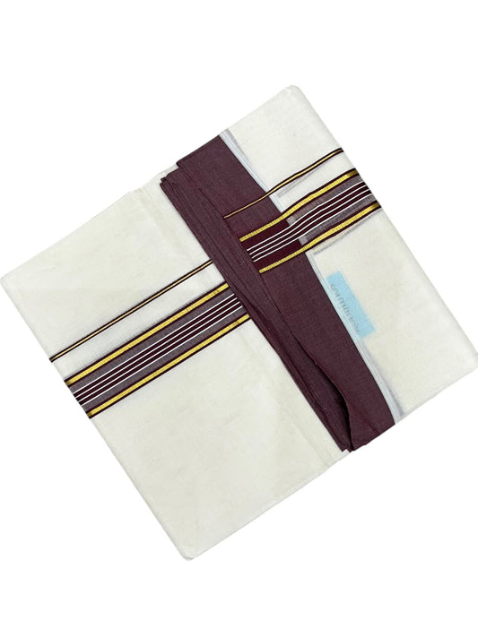 Southloom Pure Cotton Mundu with Golden Lines and Maroon Border (South Indian Kerala Dhoti)