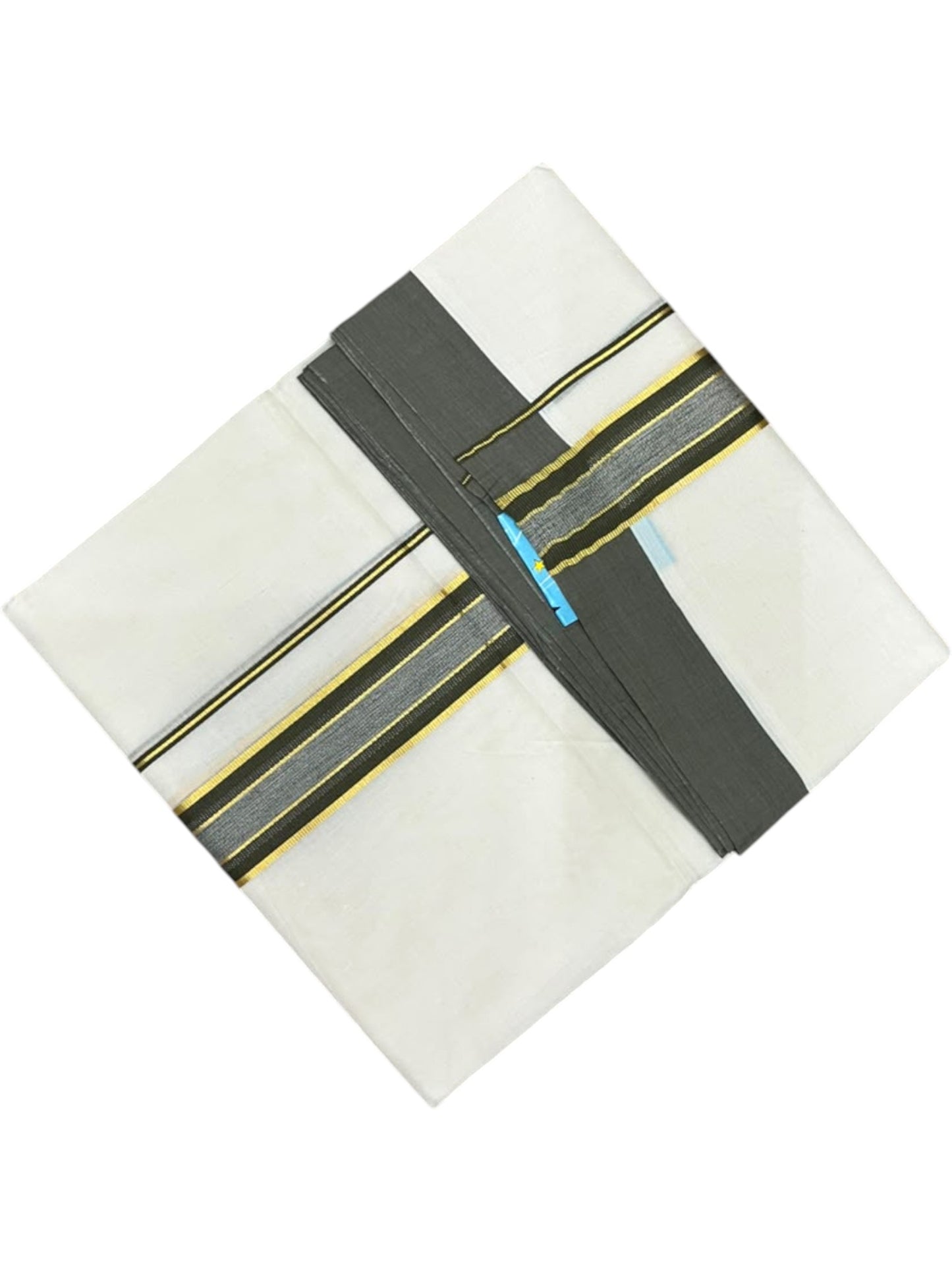 Southloom Pure Cotton Mundu with Golden Lines and Green Border (South Indian Kerala Dhoti)