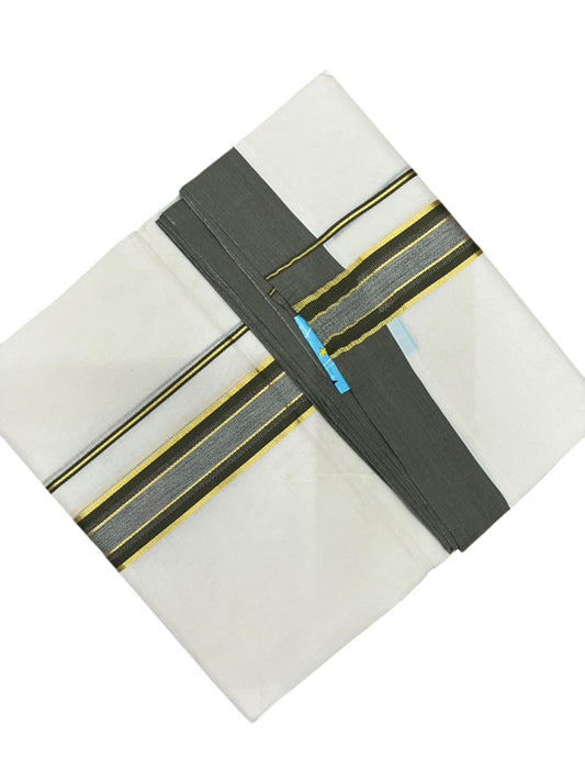 Southloom Pure Cotton Mundu with Golden Lines and Green Border (South Indian Kerala Dhoti)