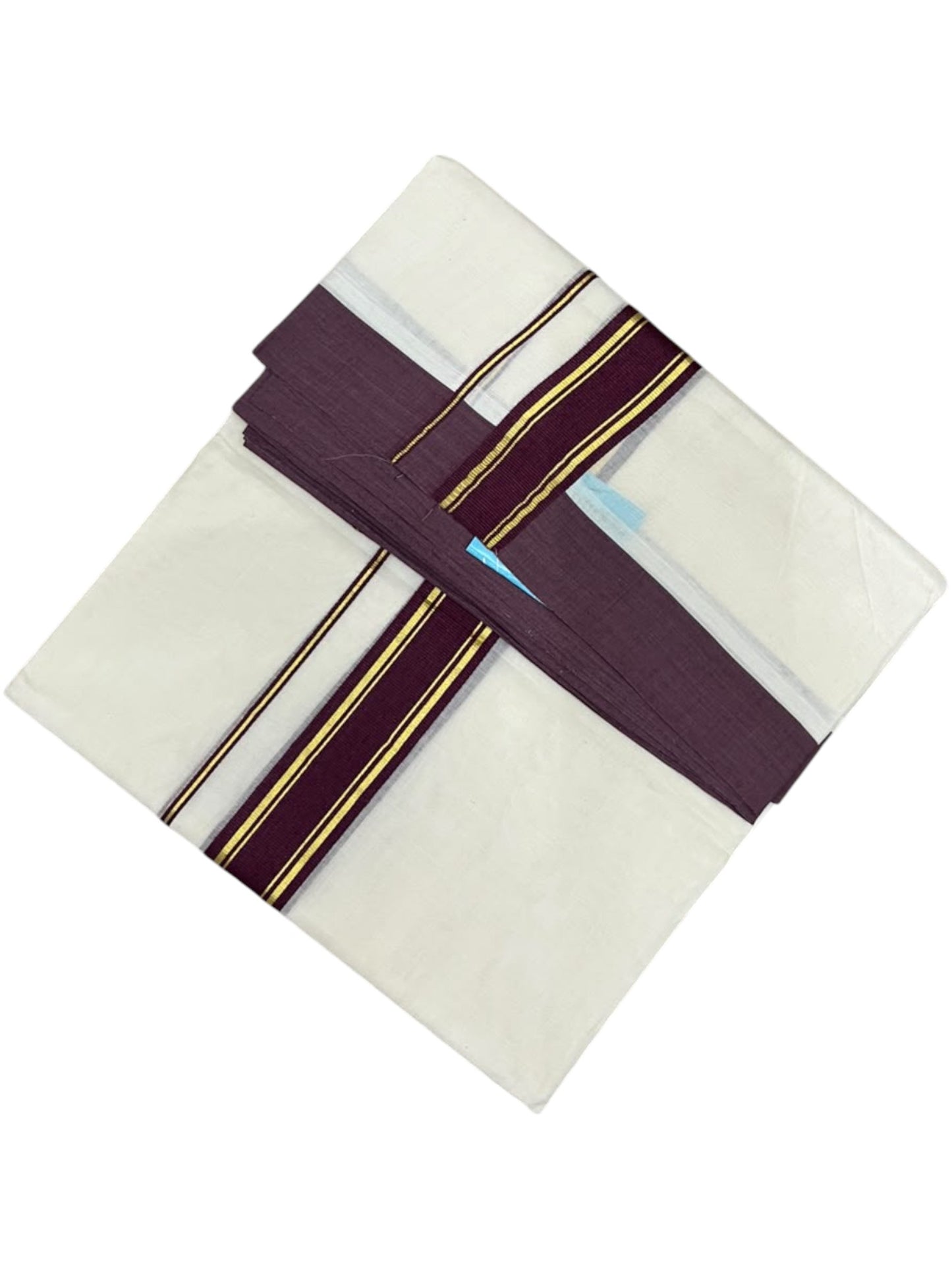 Southloom Pure Cotton Mundu with Golden Lines and Purple Border (South Indian Kerala Dhoti)