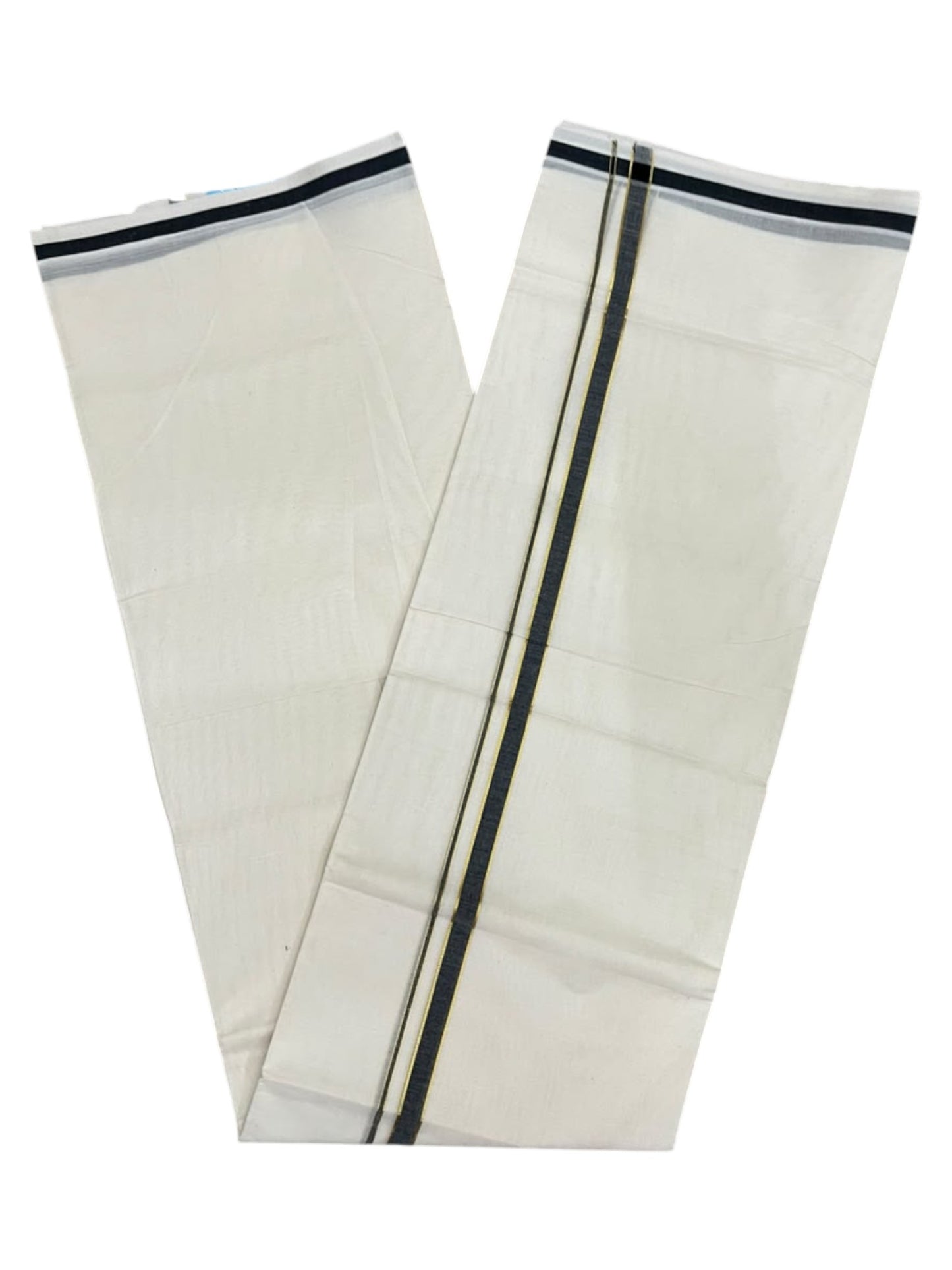 Southloom Pure Cotton Mundu with Golden Lines and Black Border (South Indian Kerala Dhoti)