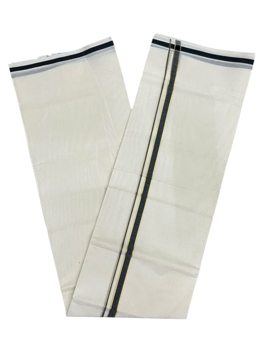 Southloom Pure Cotton Mundu with Golden Lines and Black Border (South Indian Kerala Dhoti)