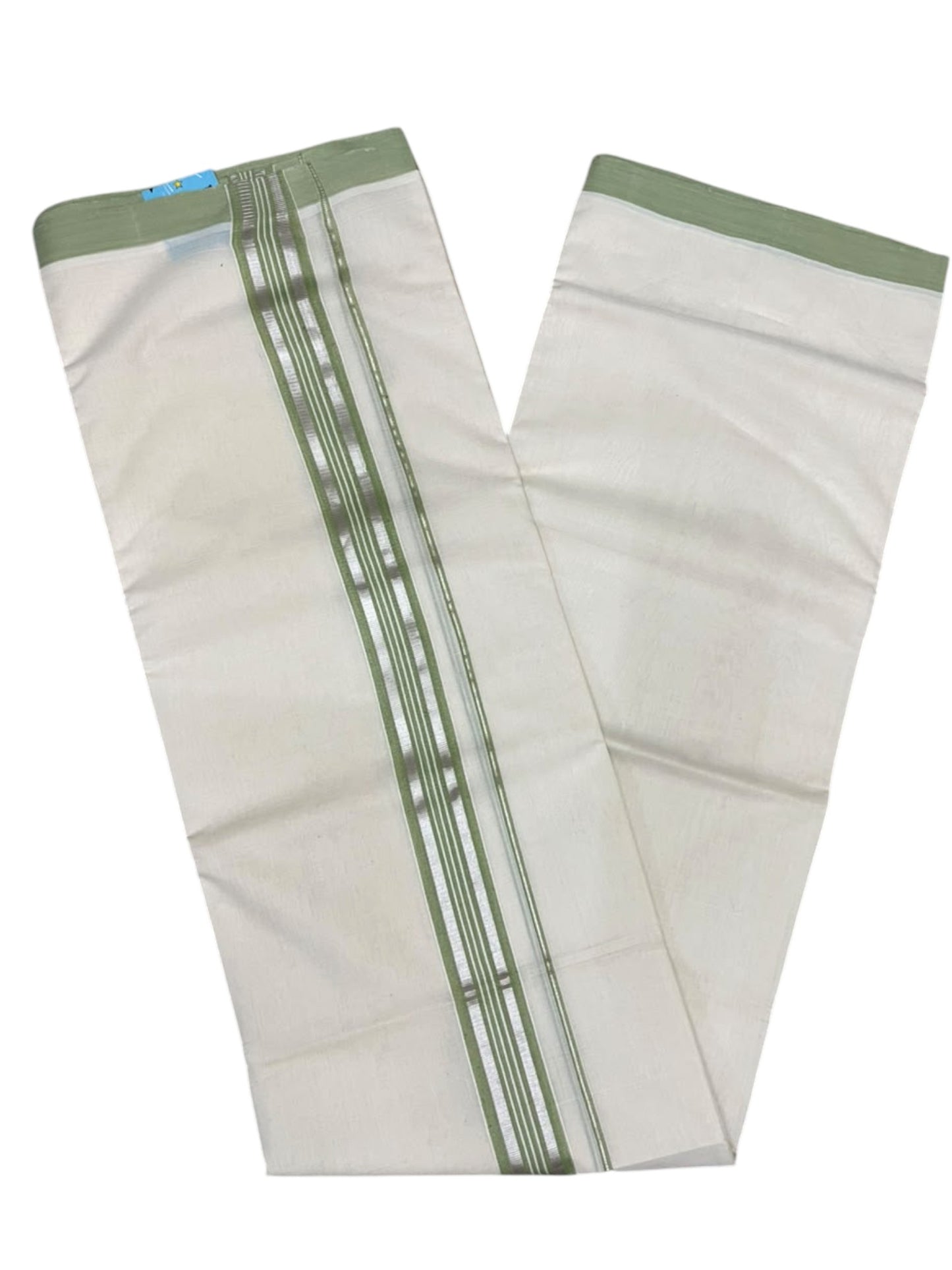 Southloom Balaramapuram Unakkupaavu Premium Handloom Cotton Double Mundu with Gold Kasavu and Green Border