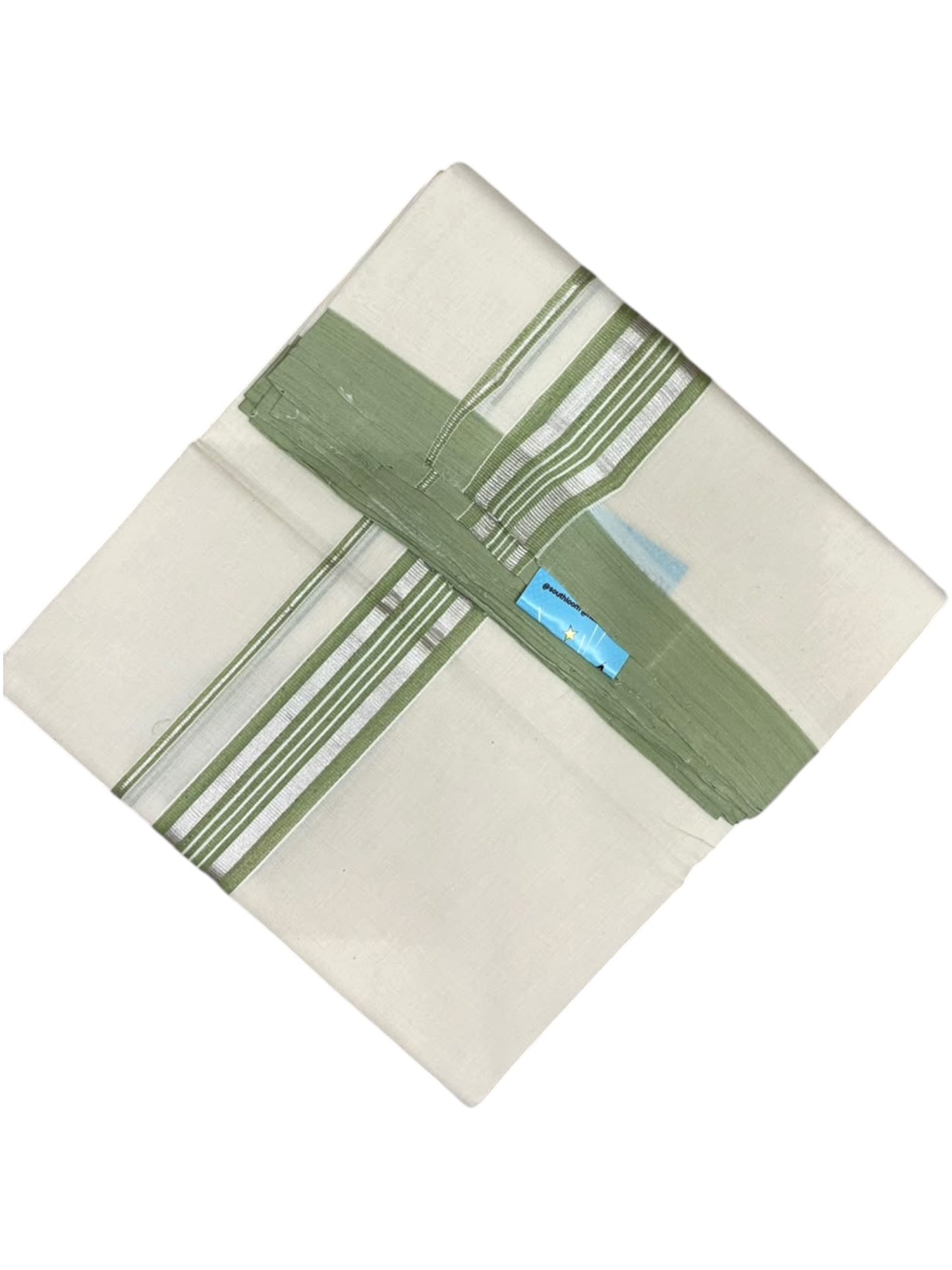 Southloom Balaramapuram Unakkupaavu Premium Handloom Cotton Double Mundu with Gold Kasavu and Green Border