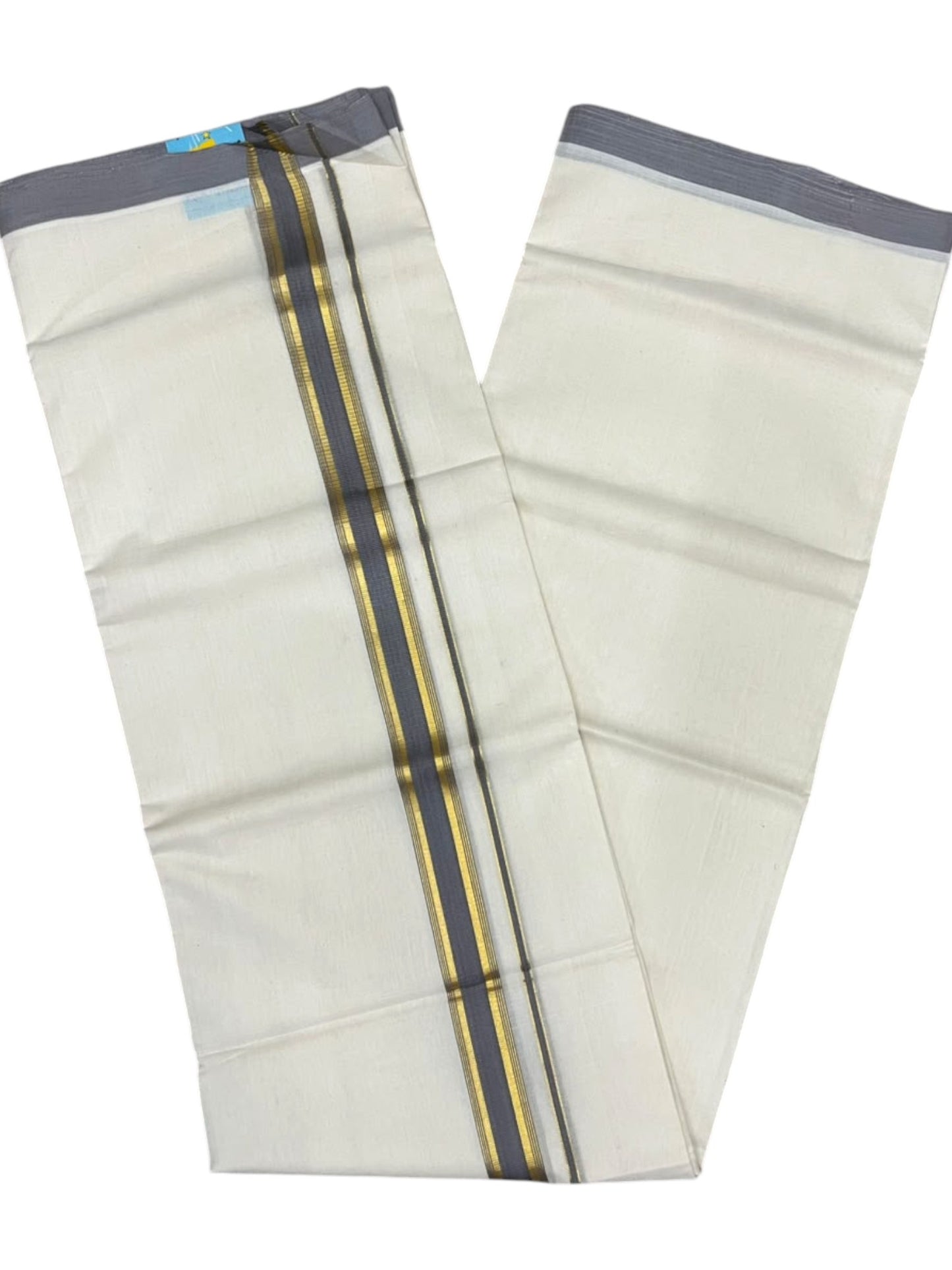 Southloom Balaramapuram Unakkupaavu Premium Handloom Cotton Double Mundu with Gold Kasavu and Grey Border