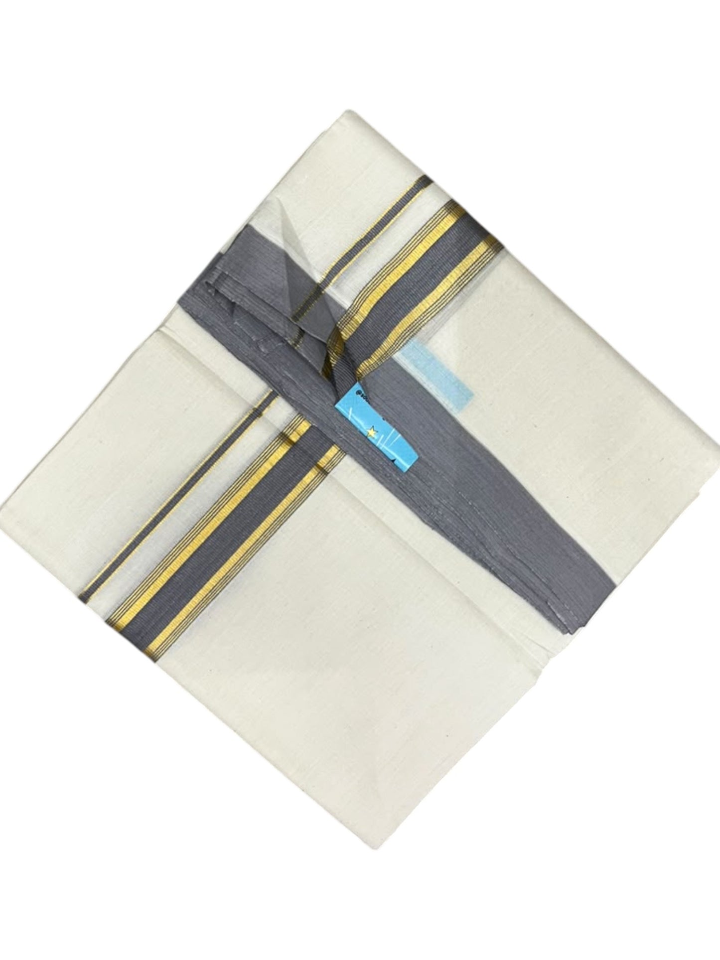 Southloom Balaramapuram Unakkupaavu Premium Handloom Cotton Double Mundu with Gold Kasavu and Grey Border