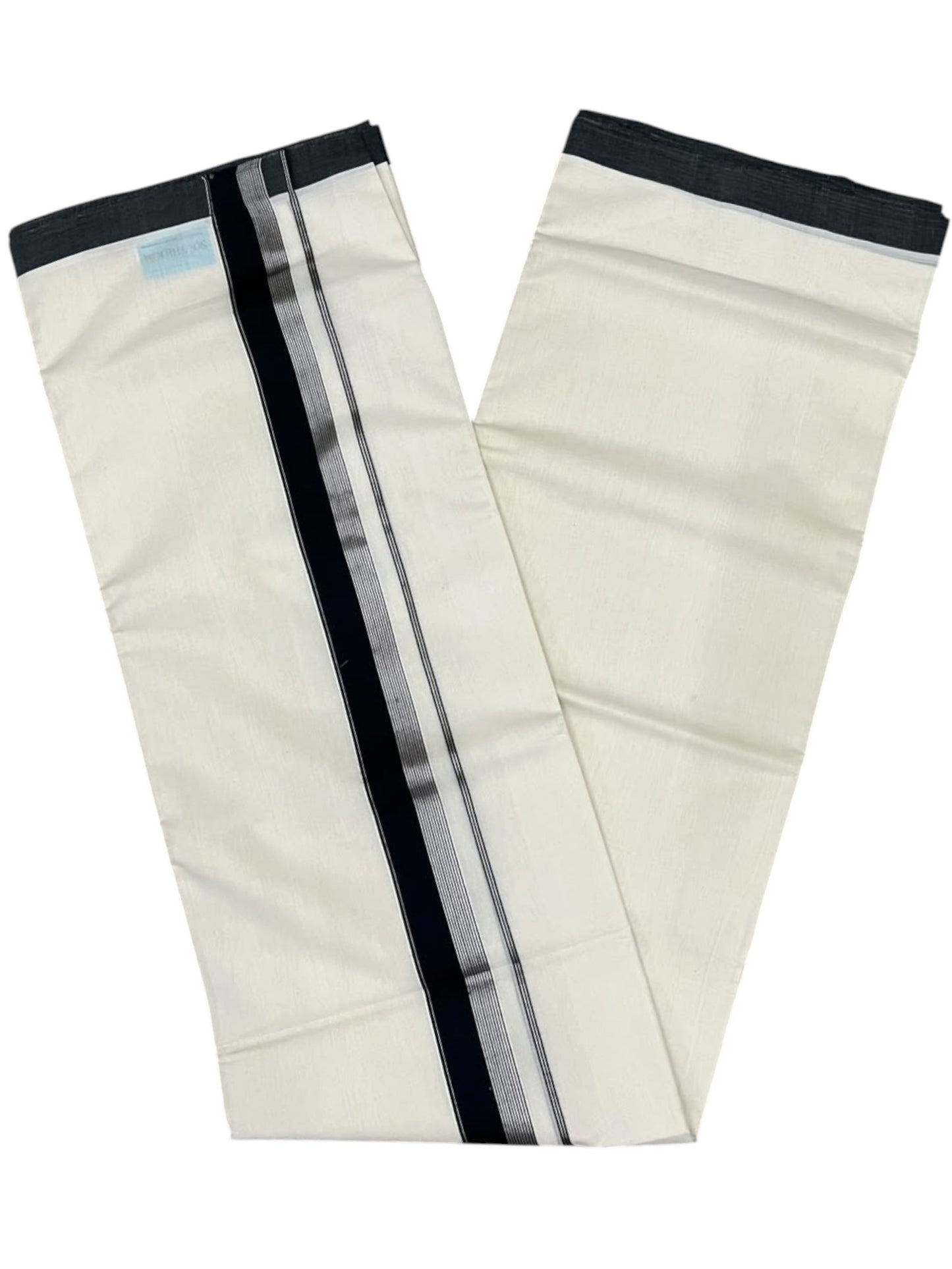 Southloom Balaramapuram Unakkupaavu Premium Handloom Cotton Double Mundu with Silver Kasavu and Black Border