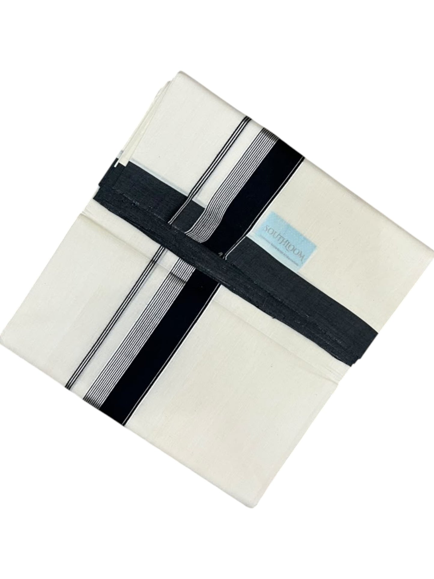 Southloom Balaramapuram Unakkupaavu Premium Handloom Cotton Double Mundu with Silver Kasavu and Black Border