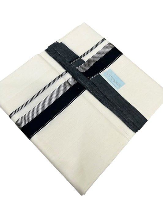 Southloom Balaramapuram Unakkupaavu Premium Handloom Cotton Double Mundu with Silver Kasavu and Black Border