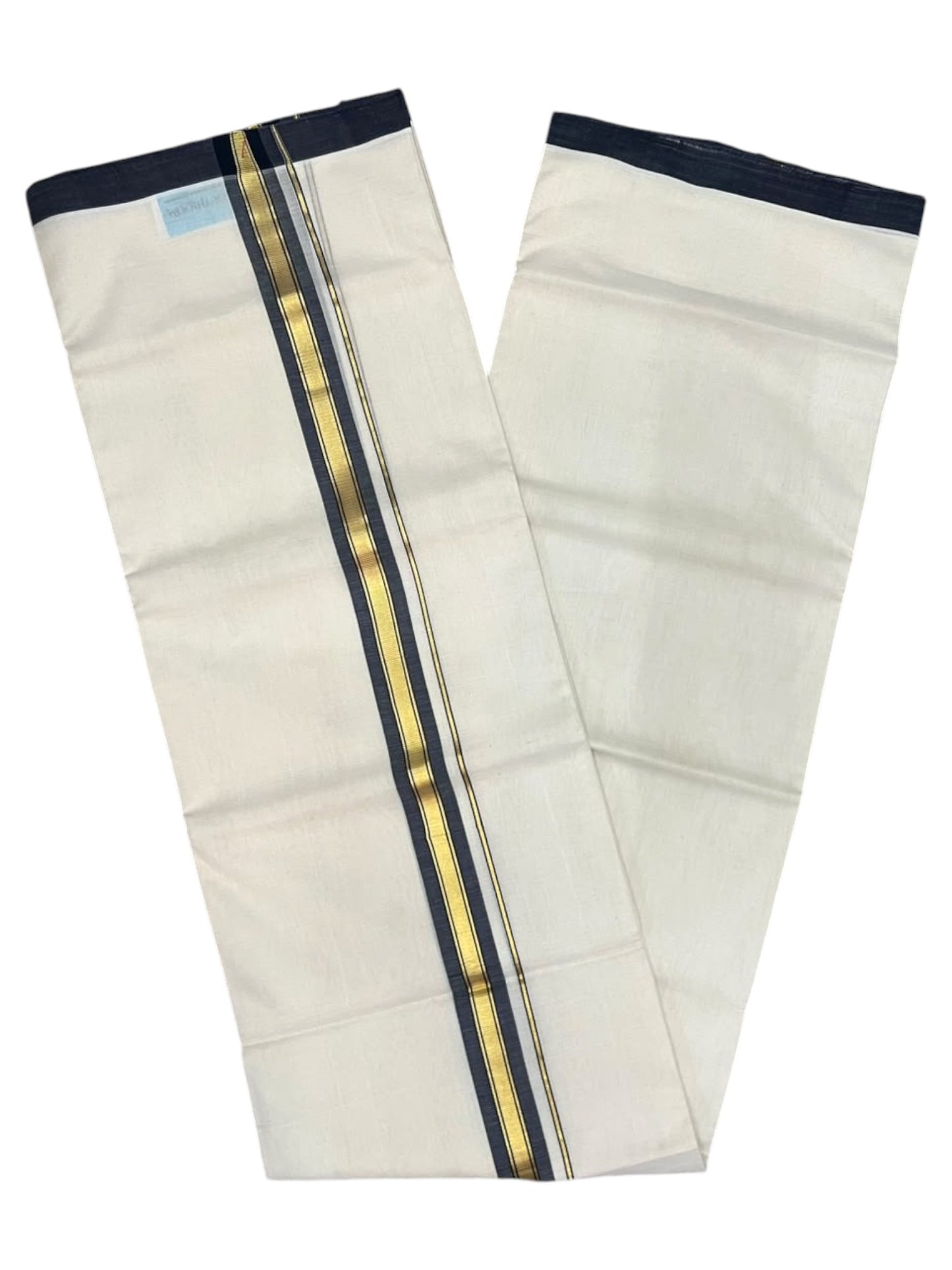 Southloom Balaramapuram Unakkupaavu Premium Handloom Cotton Double Mundu with Gold Kasavu and Blue Border