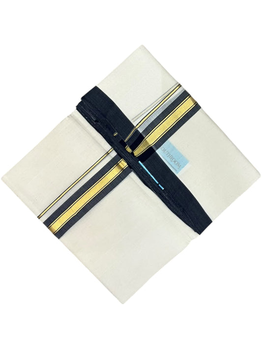 Southloom Balaramapuram Unakkupaavu Premium Handloom Cotton Double Mundu with Gold Kasavu and Blue Border