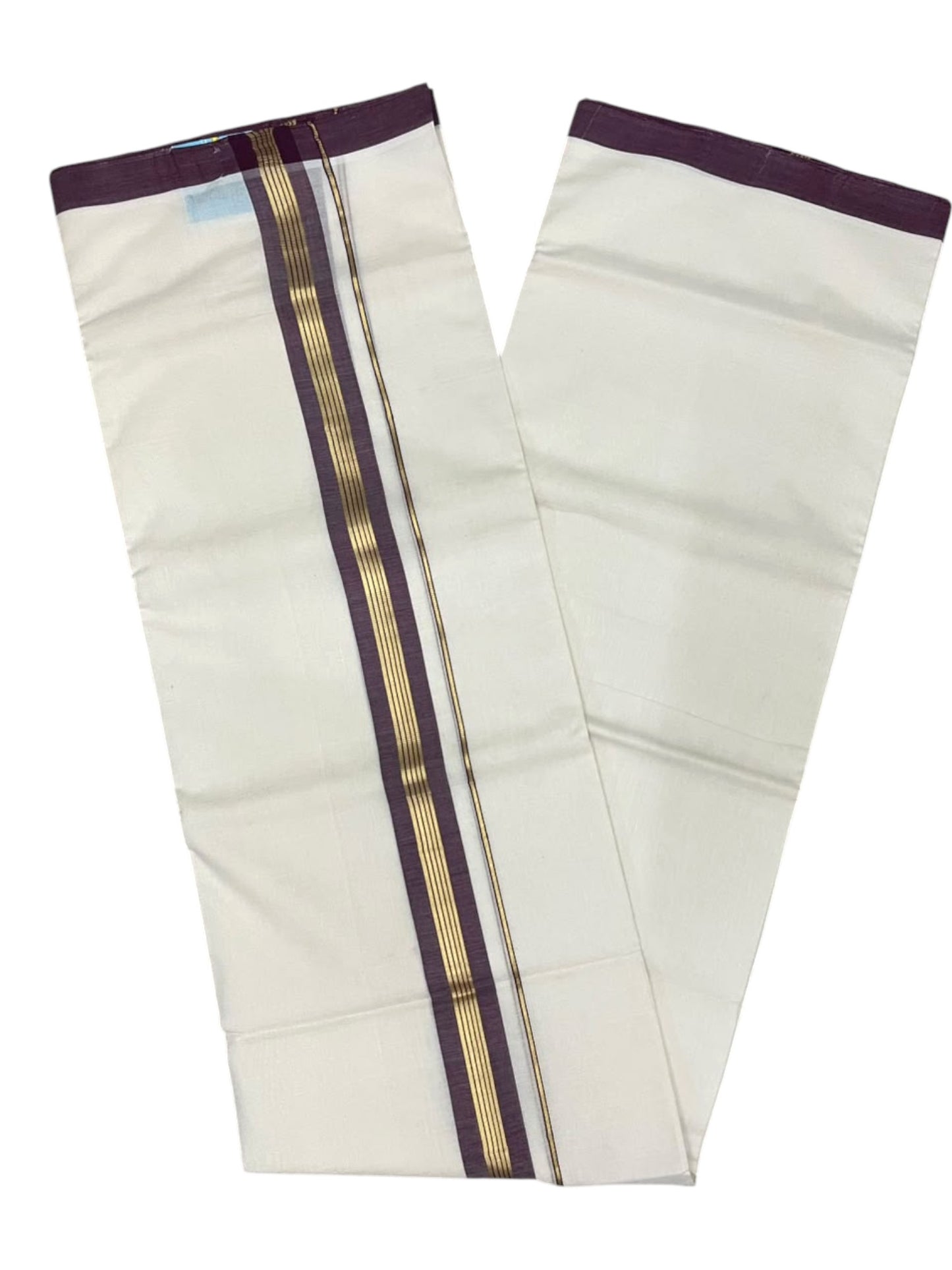 Southloom Balaramapuram Unakkupaavu Premium Handloom Cotton Double Mundu with Gold Kasavu and Border