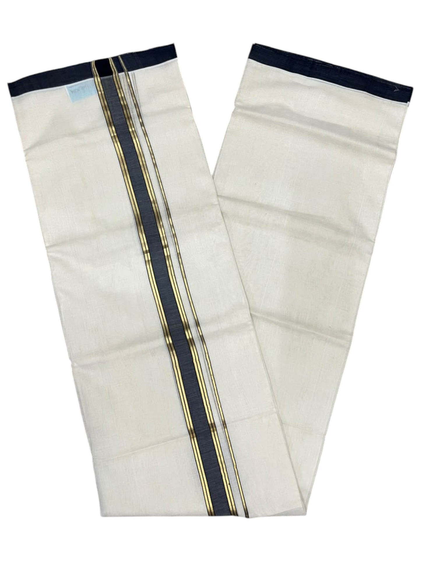 Southloom Balaramapuram Unakkupaavu Premium Handloom Cotton Double Mundu with Gold Kasavu and Blue Border