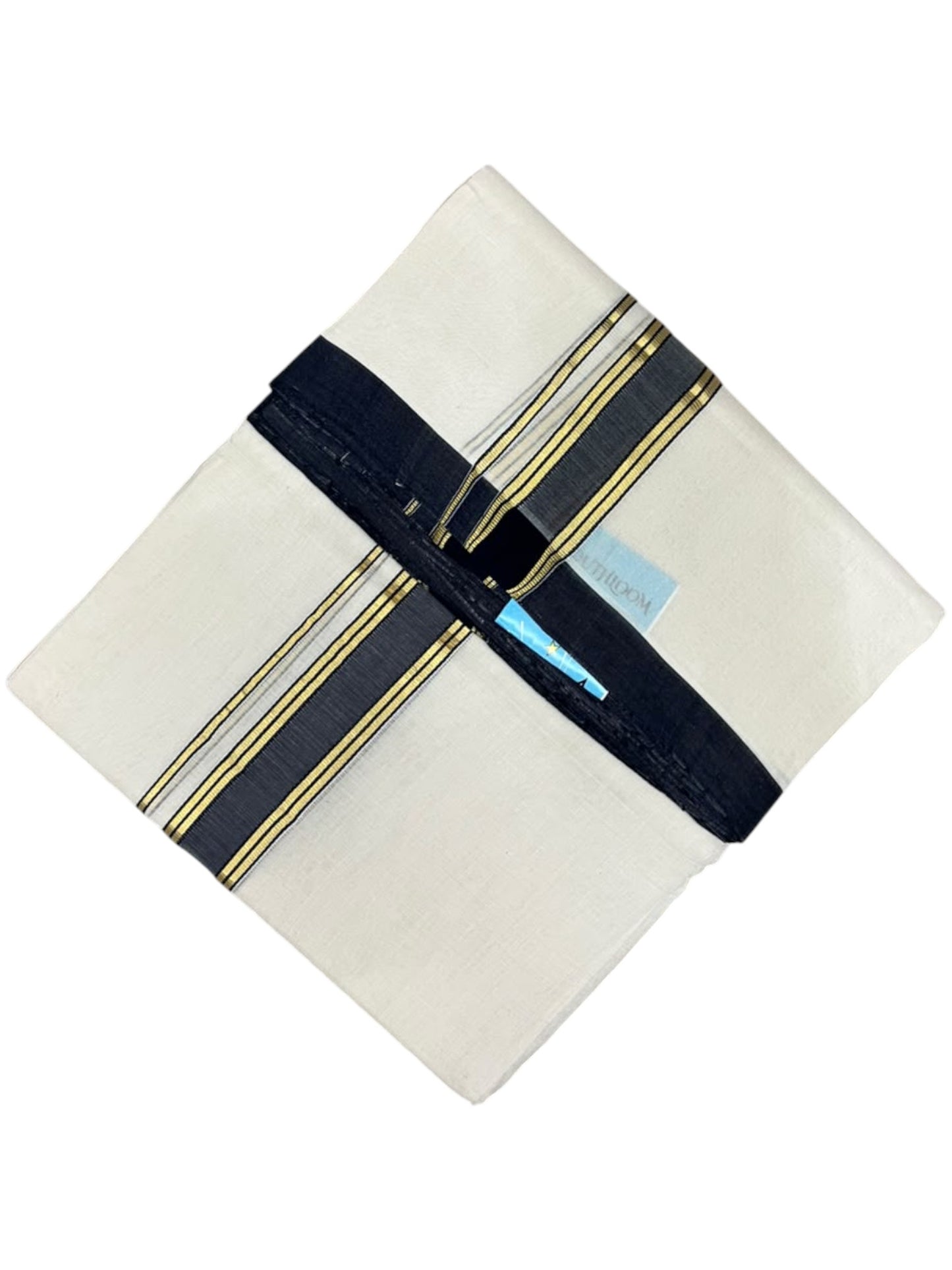 Southloom Balaramapuram Unakkupaavu Premium Handloom Cotton Double Mundu with Gold Kasavu and Blue Border