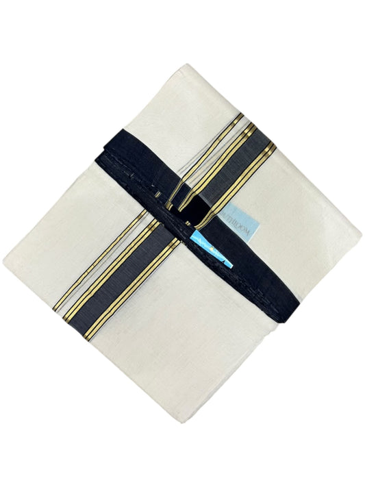 Southloom Balaramapuram Unakkupaavu Premium Handloom Cotton Double Mundu with Gold Kasavu and Blue Border
