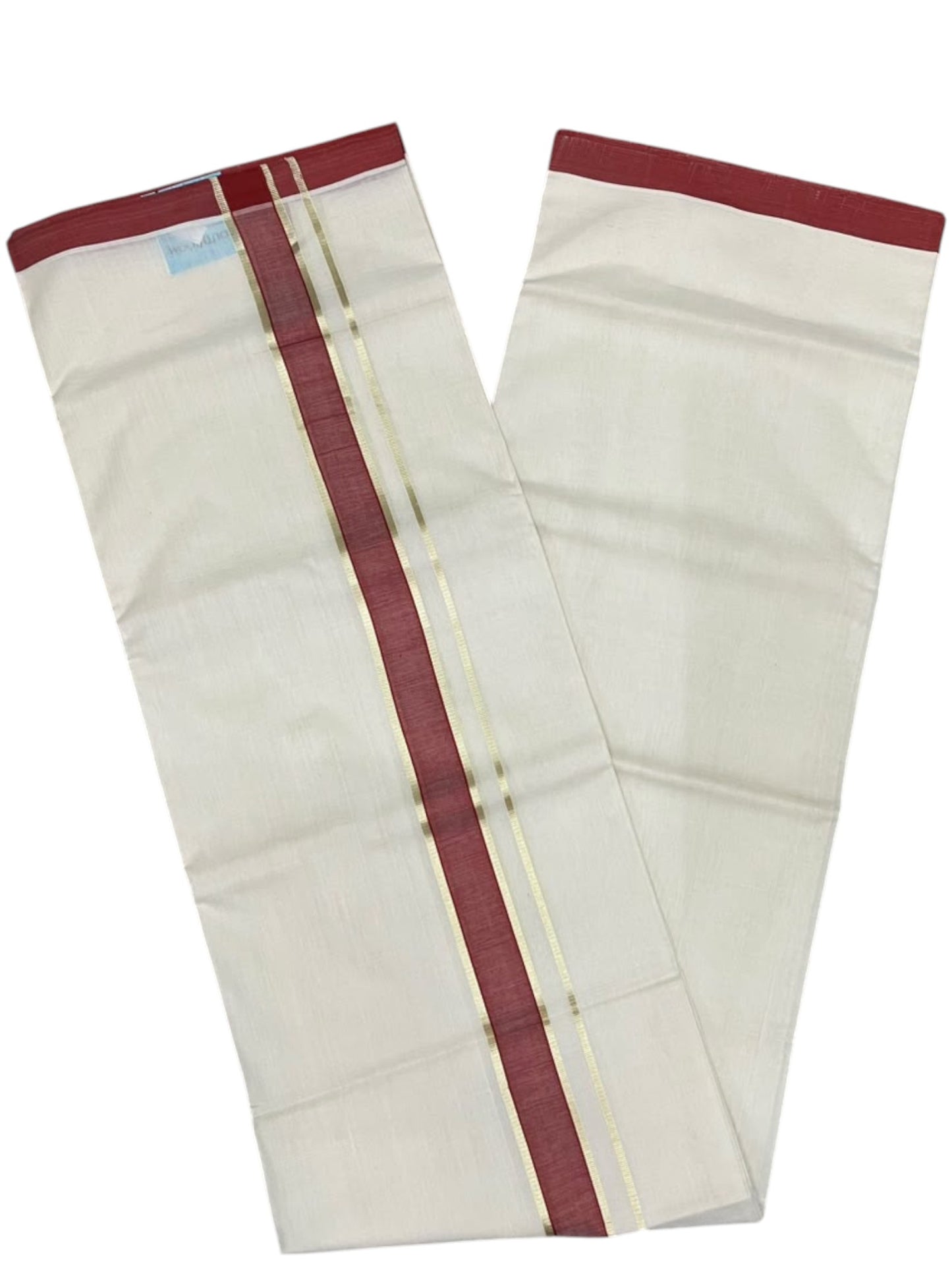 Southloom Balaramapuram Unakkupaavu Premium Handloom Cotton Double Mundu with Gold Kasavu and Border