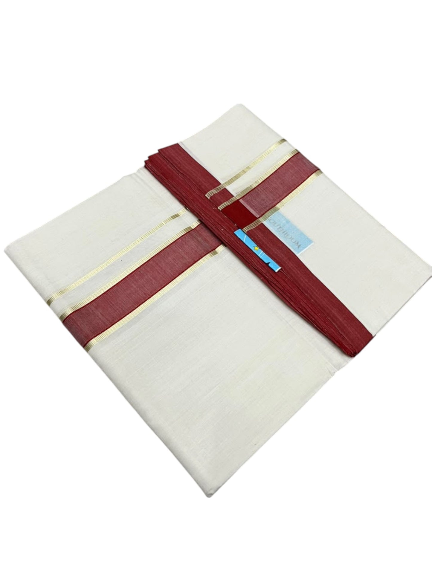 Southloom Balaramapuram Unakkupaavu Premium Handloom Cotton Double Mundu with Gold Kasavu and Border