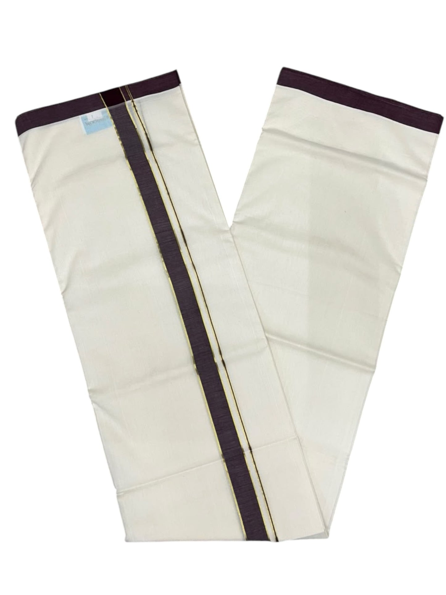 Southloom Balaramapuram Unakkupaavu Premium Handloom Cotton Double Mundu with Gold Kasavu and Purple Border