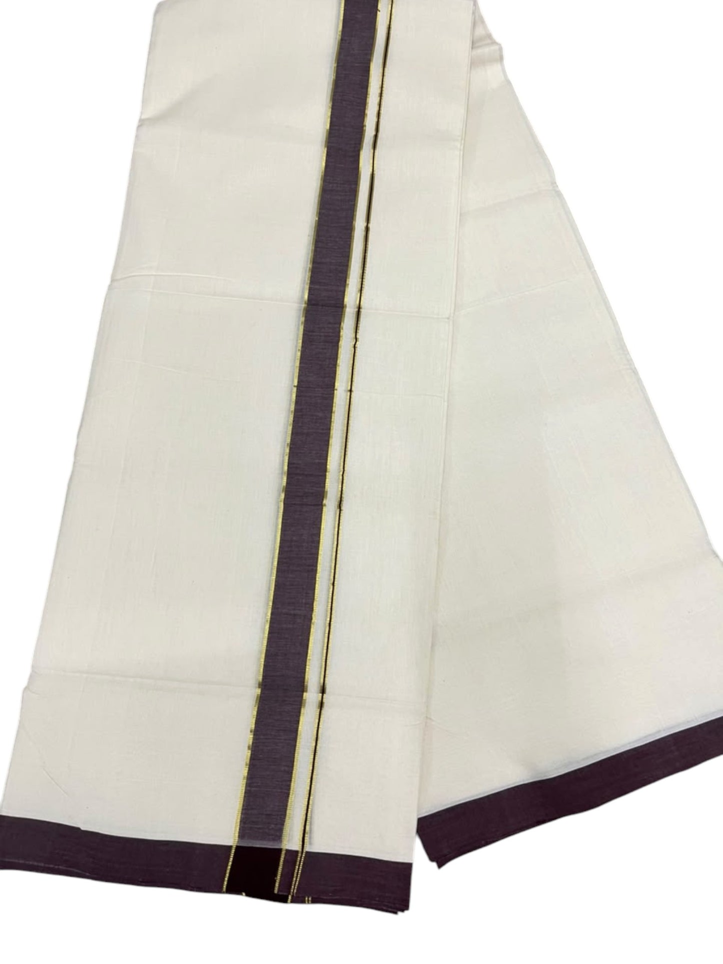 Southloom Balaramapuram Unakkupaavu Premium Handloom Cotton Double Mundu with Gold Kasavu and Purple Border