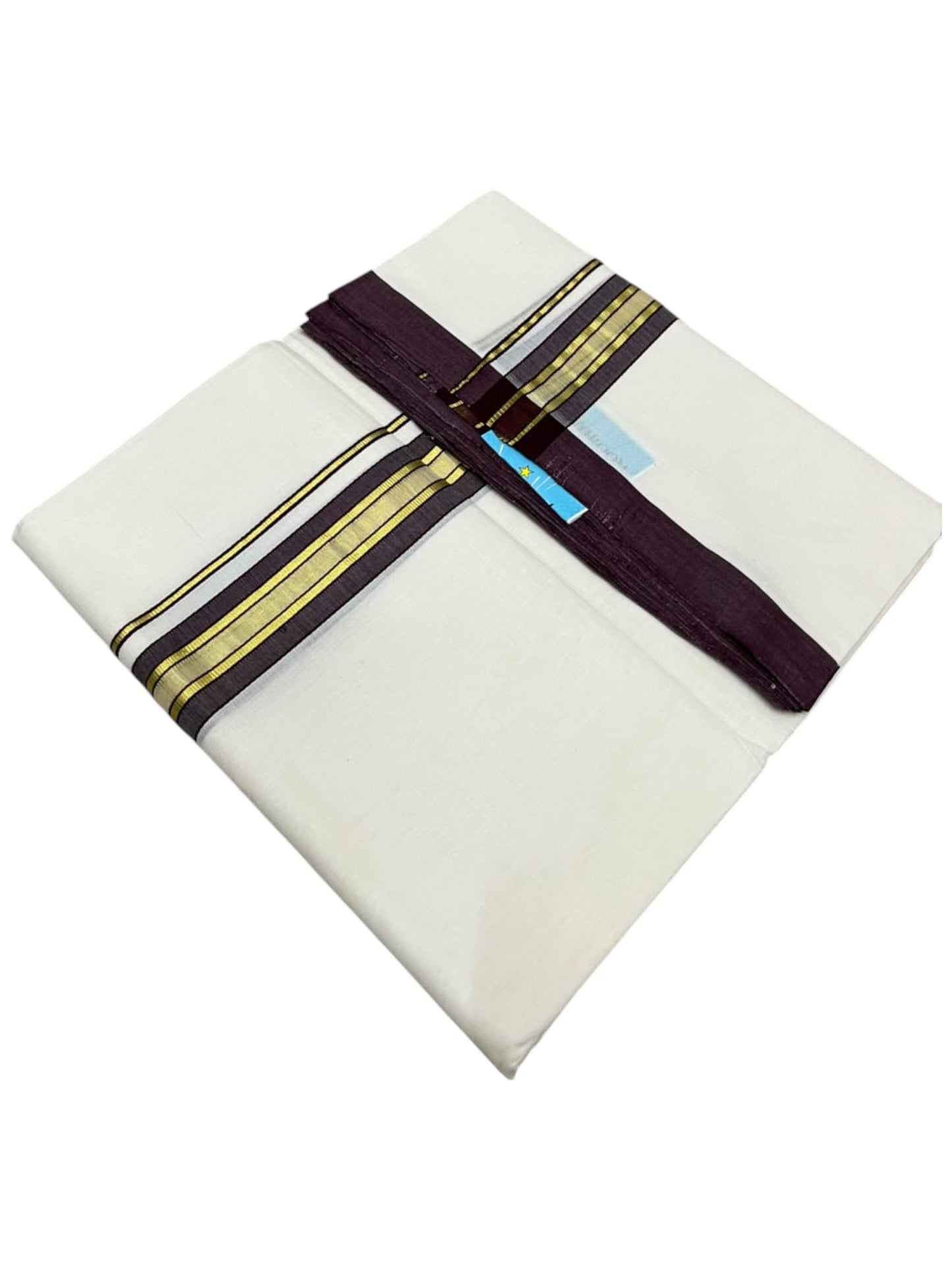 Southloom Balaramapuram Unakkupaavu Premium Handloom Cotton Double Mundu with Gold Kasavu and Purple Border
