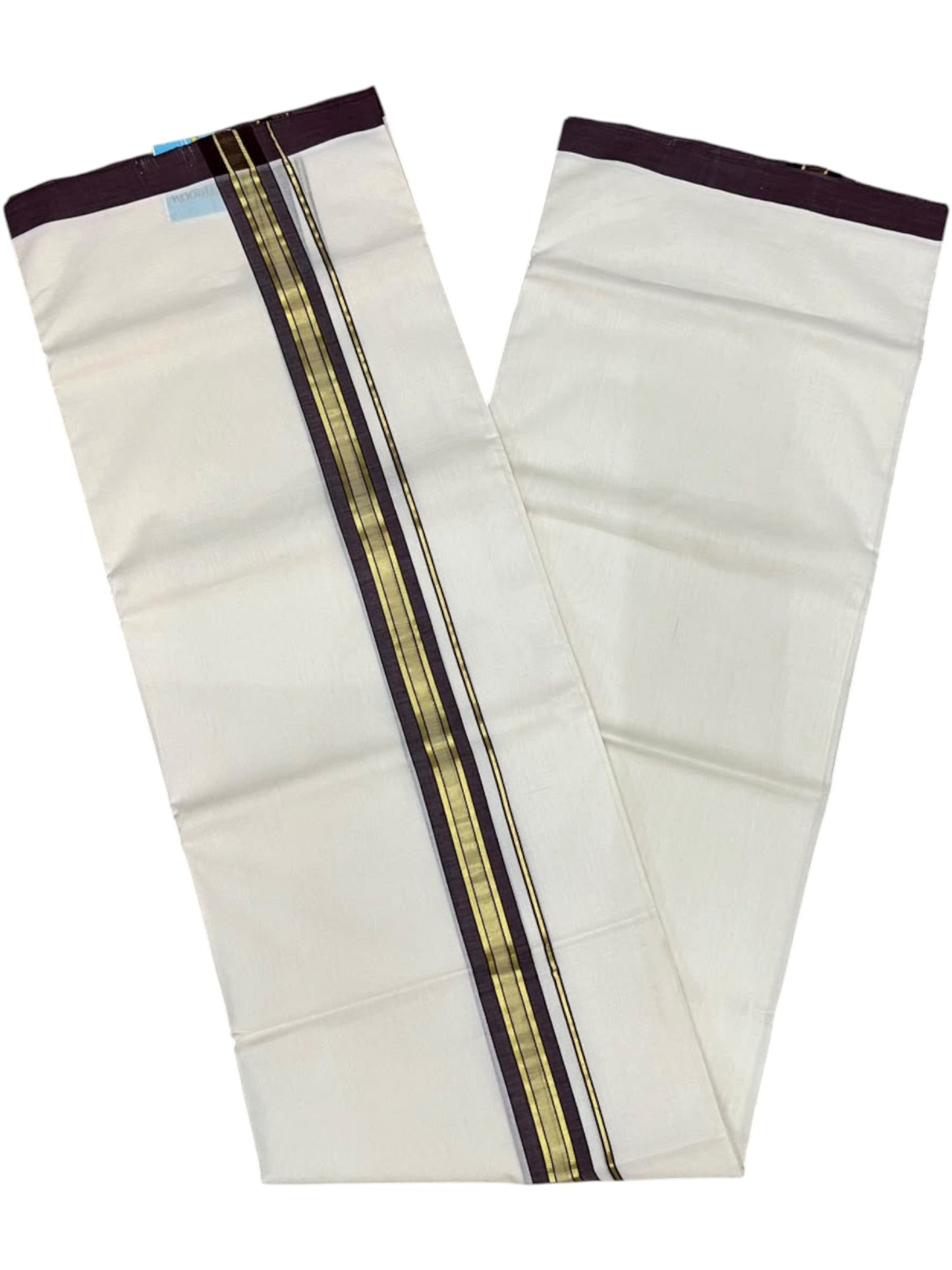 Southloom Balaramapuram Unakkupaavu Premium Handloom Cotton Double Mundu with Gold Kasavu and Purple Border
