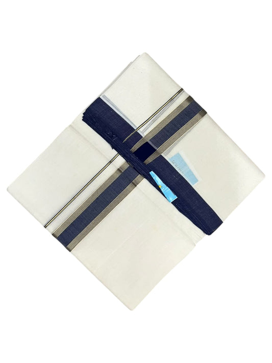 Southloom Balaramapuram Unakkupaavu Premium Handloom Cotton Double Mundu with Gold Kasavu and Blue Border