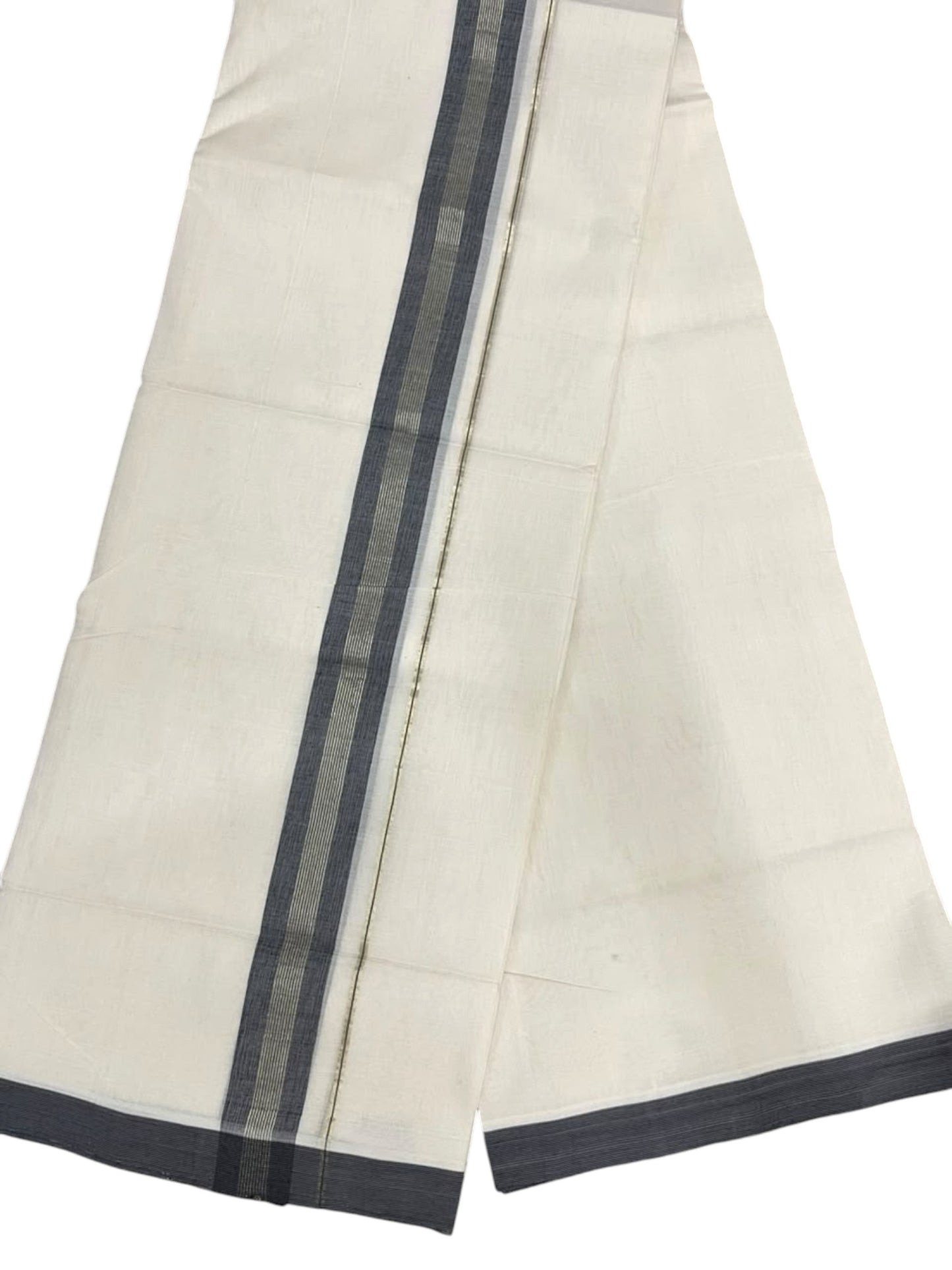 Southloom Balaramapuram Unakkupaavu Premium Handloom Cotton Double Mundu with Gold Kasavu and Grey Border