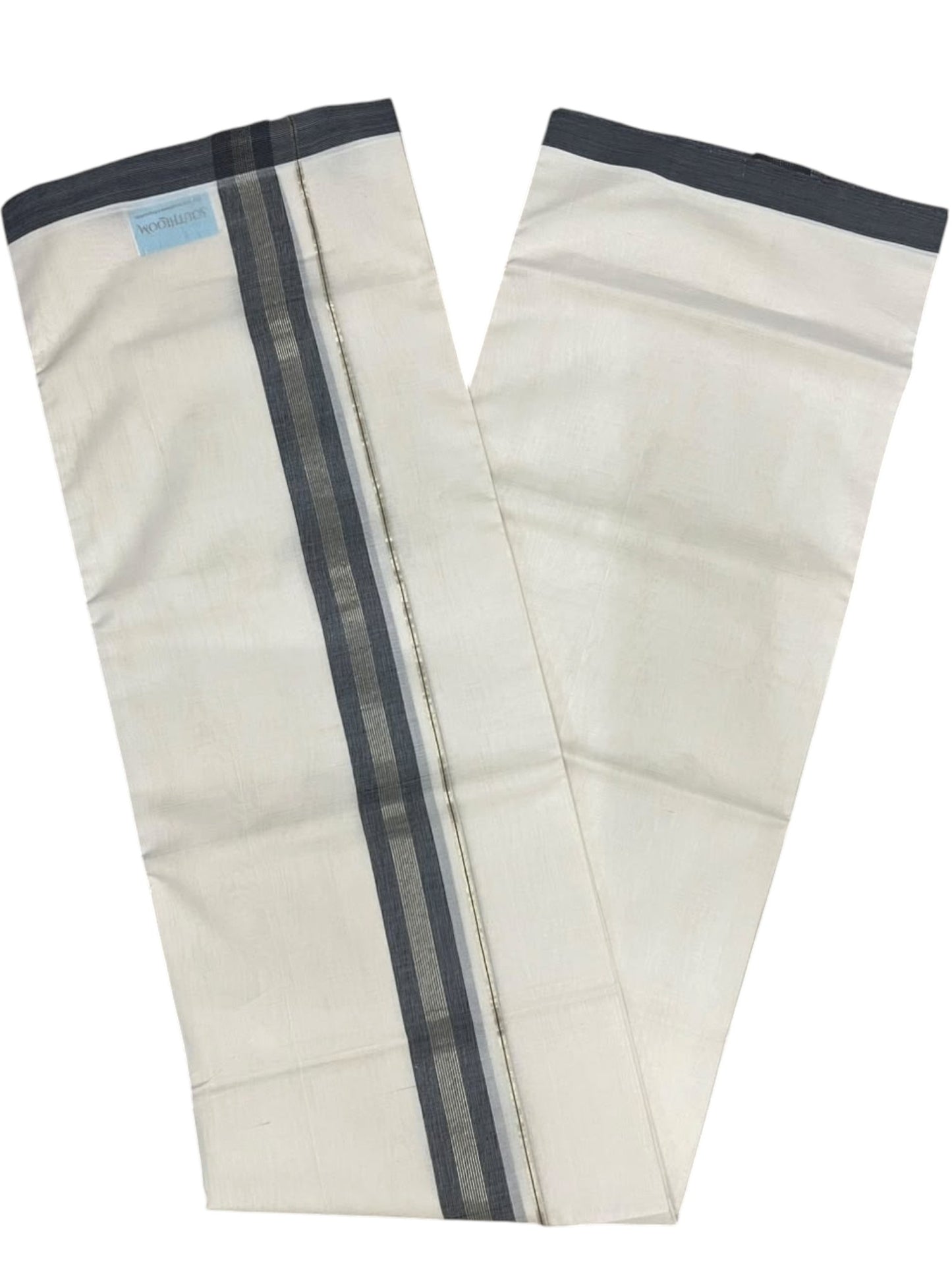 Southloom Balaramapuram Unakkupaavu Premium Handloom Cotton Double Mundu with Gold Kasavu and Grey Border