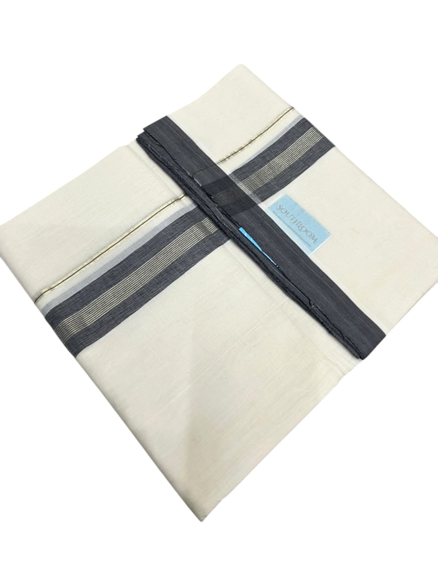 Southloom Balaramapuram Unakkupaavu Premium Handloom Cotton Double Mundu with Gold Kasavu and Grey Border