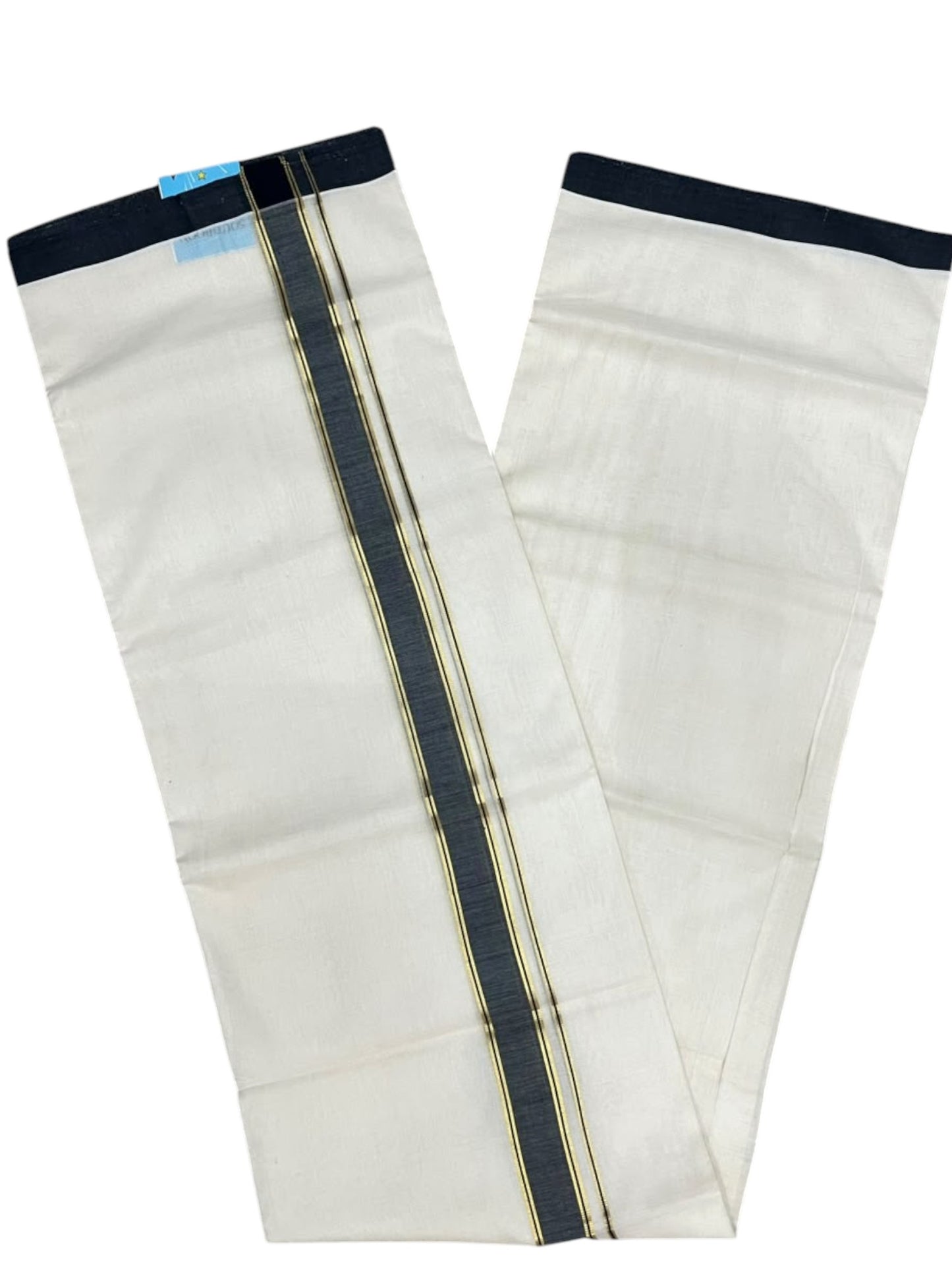 Southloom Balaramapuram Unakkupaavu Premium Handloom Cotton Double Mundu with Gold Kasavu and Blue Border