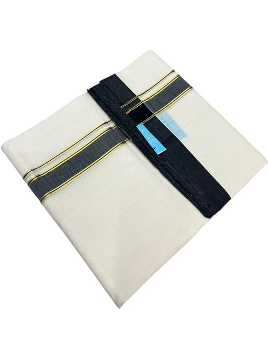 Southloom Balaramapuram Unakkupaavu Premium Handloom Cotton Double Mundu with Gold Kasavu and Blue Border