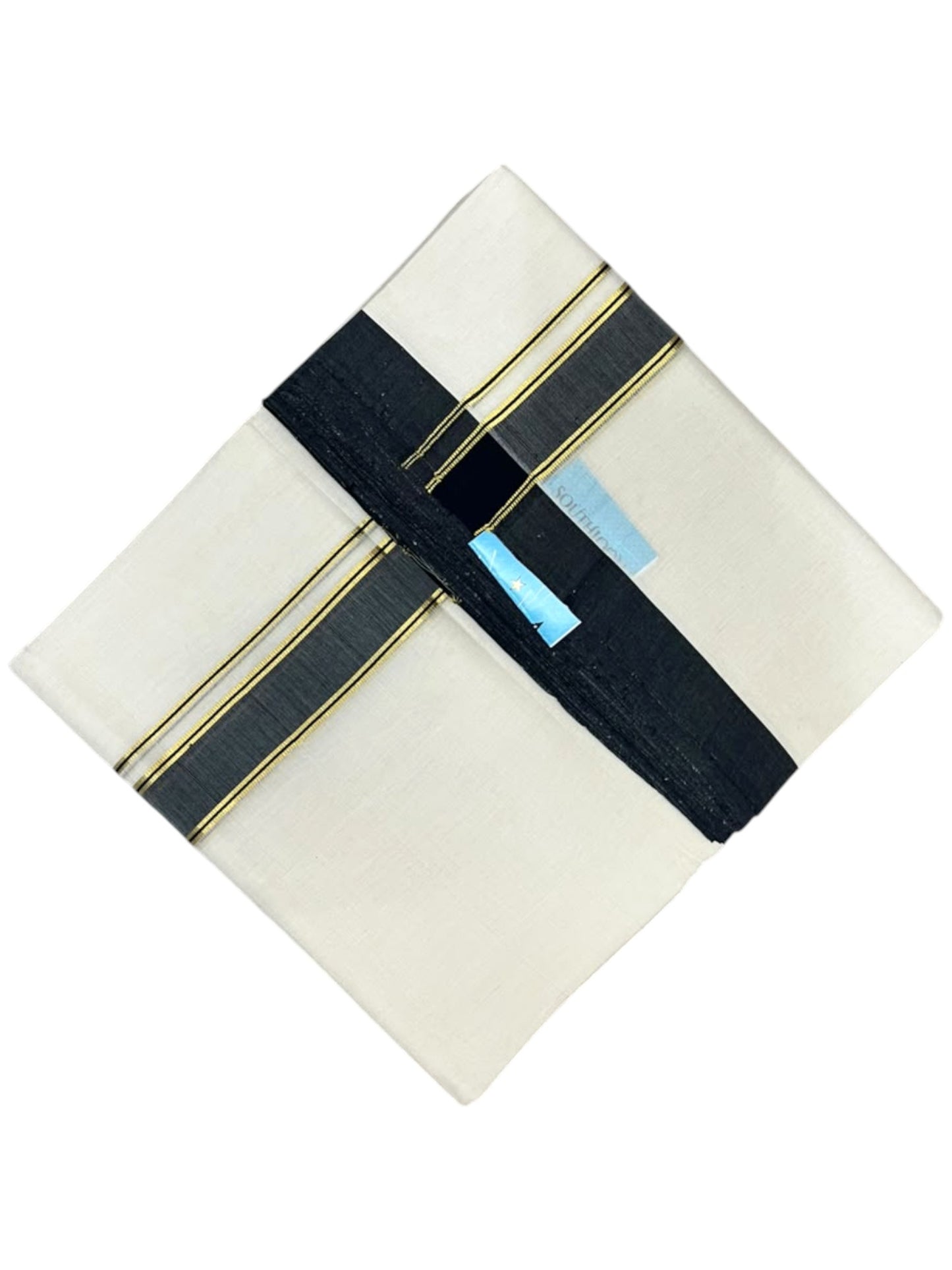 Southloom Balaramapuram Unakkupaavu Premium Handloom Cotton Double Mundu with Gold Kasavu and Blue Border
