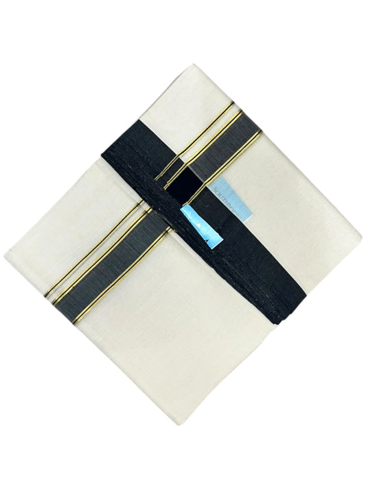 Southloom Balaramapuram Unakkupaavu Premium Handloom Cotton Double Mundu with Gold Kasavu and Blue Border