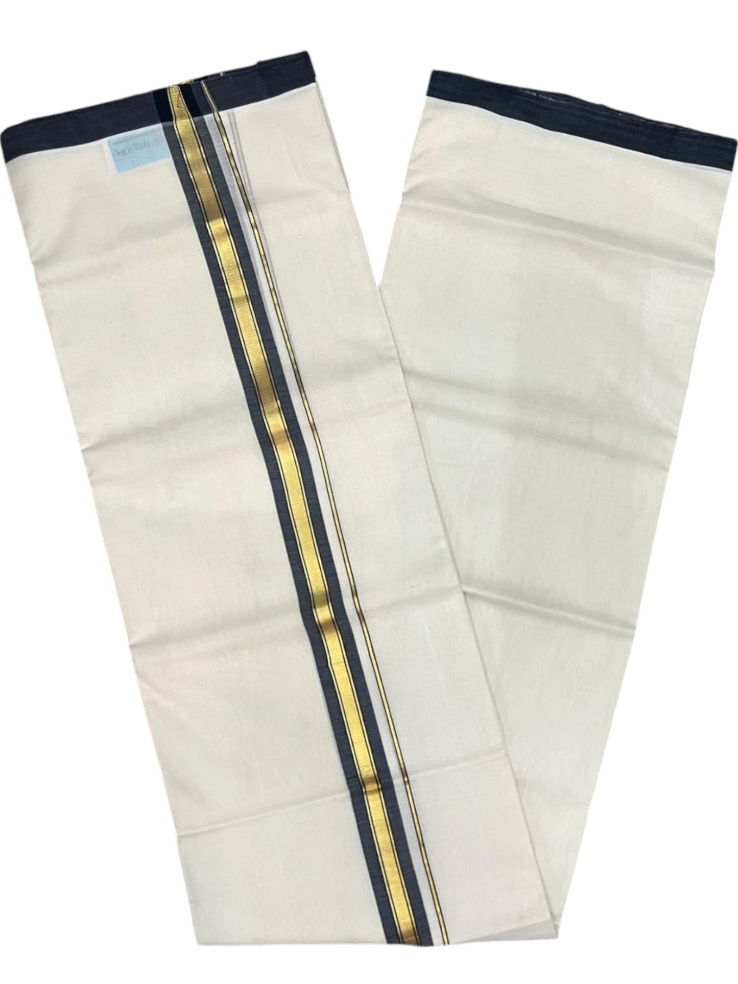 Southloom Balaramapuram Unakkupaavu Premium Handloom Cotton Double Mundu with Gold Kasavu and Blue Border