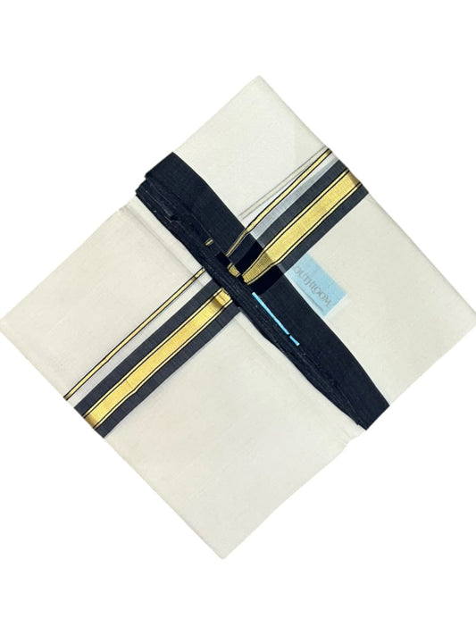Southloom Balaramapuram Unakkupaavu Premium Handloom Cotton Double Mundu with Gold Kasavu and Blue Border