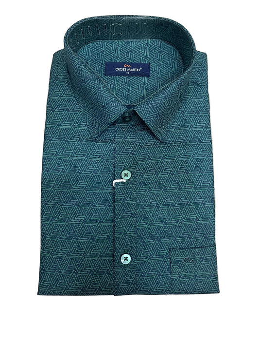 Southloom Pure Cotton Shirt with Green Printed SLSHIRT 42 FS