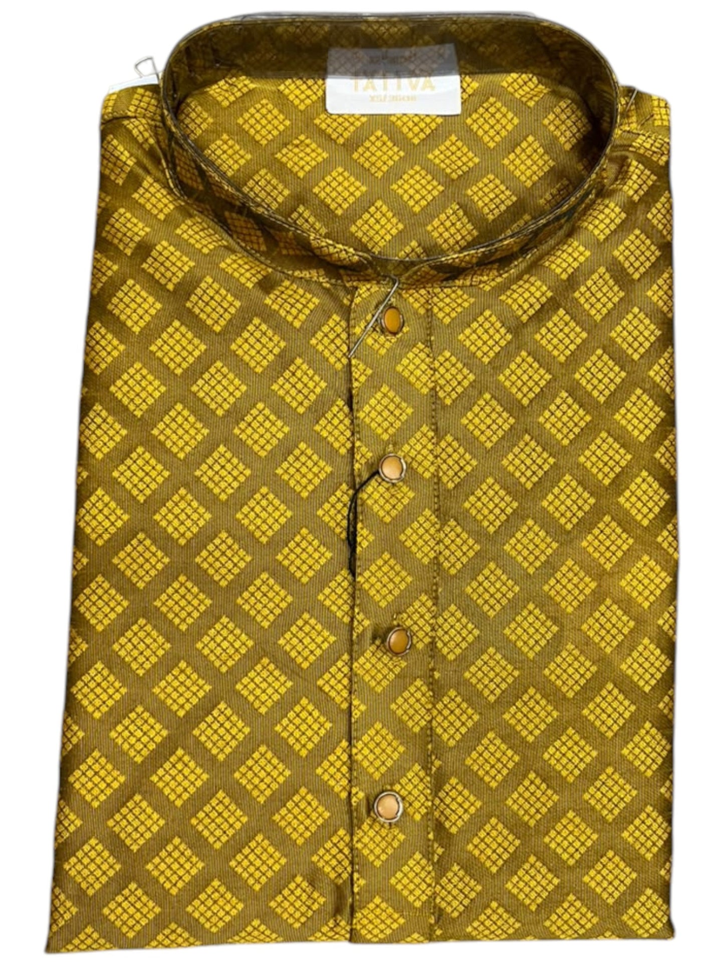 Southloom Yellow Woven Semi Silk Short Kurta for Men SL590