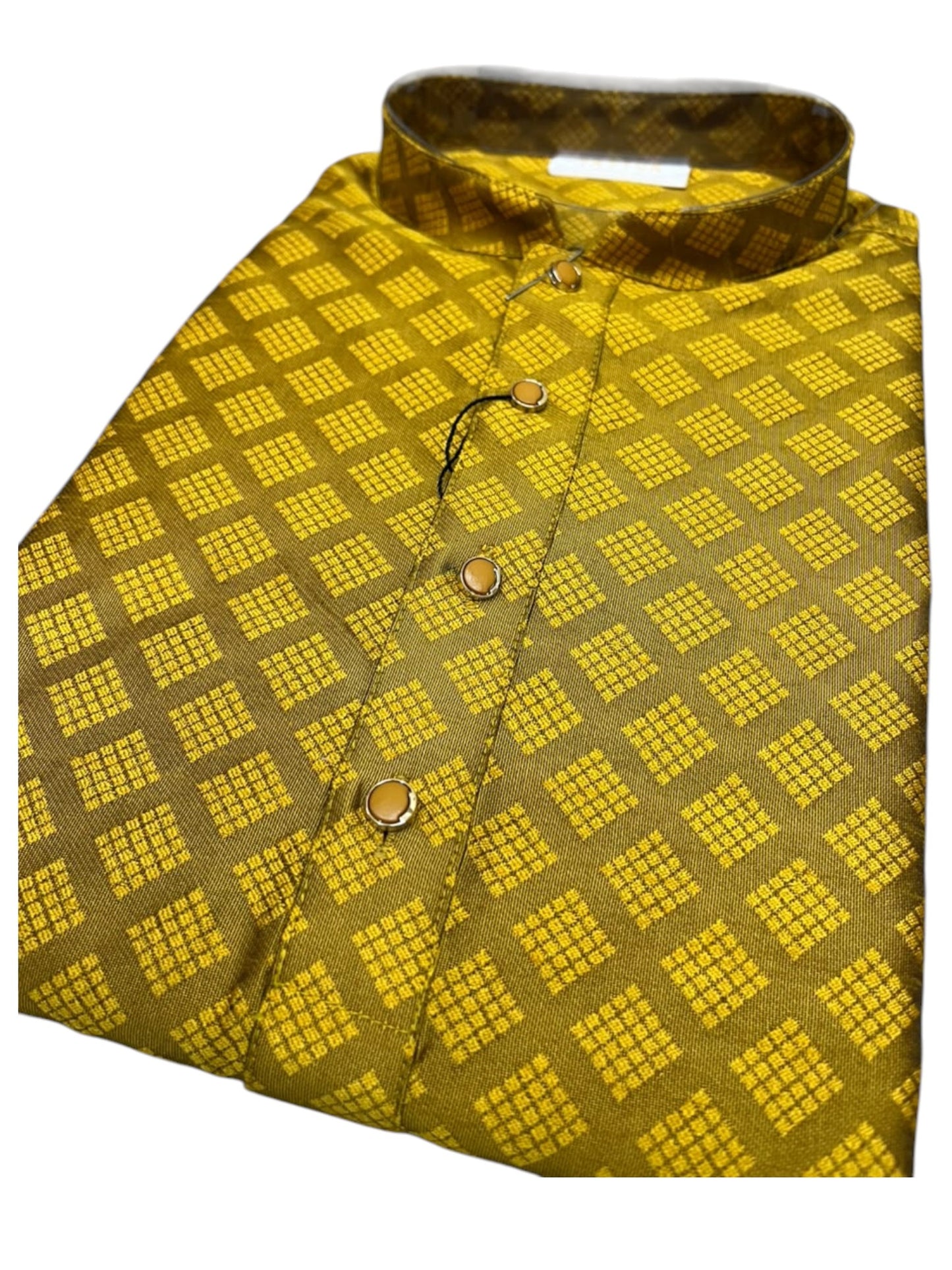 Southloom Yellow Woven Semi Silk Short Kurta for Men SL590