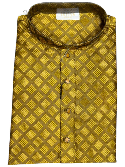 Southloom Yellow Woven Semi Silk Short Kurta for Men SL590