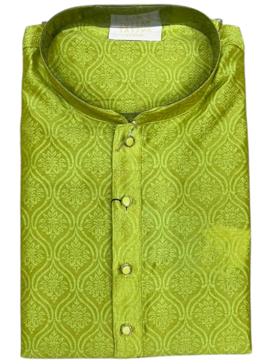 Southloom Green Woven Semi Silk Short Kurta for Men SL590
