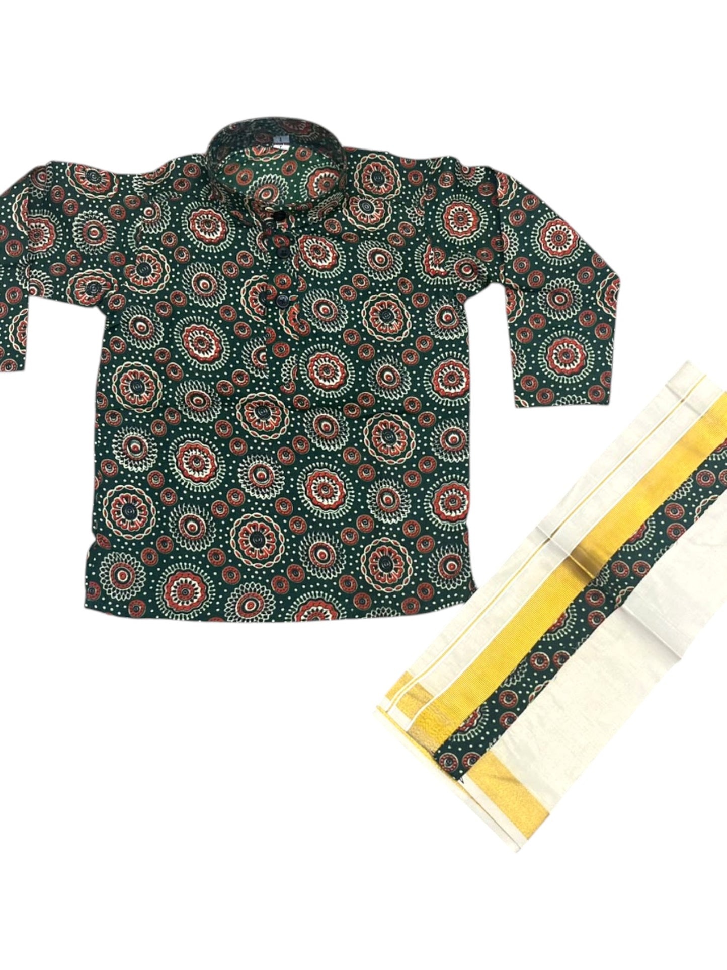 Southloom Cotton Ajrakh Printed Kids's Combo (Shirt + Velcro Mundu) SLKCOMBO SL605