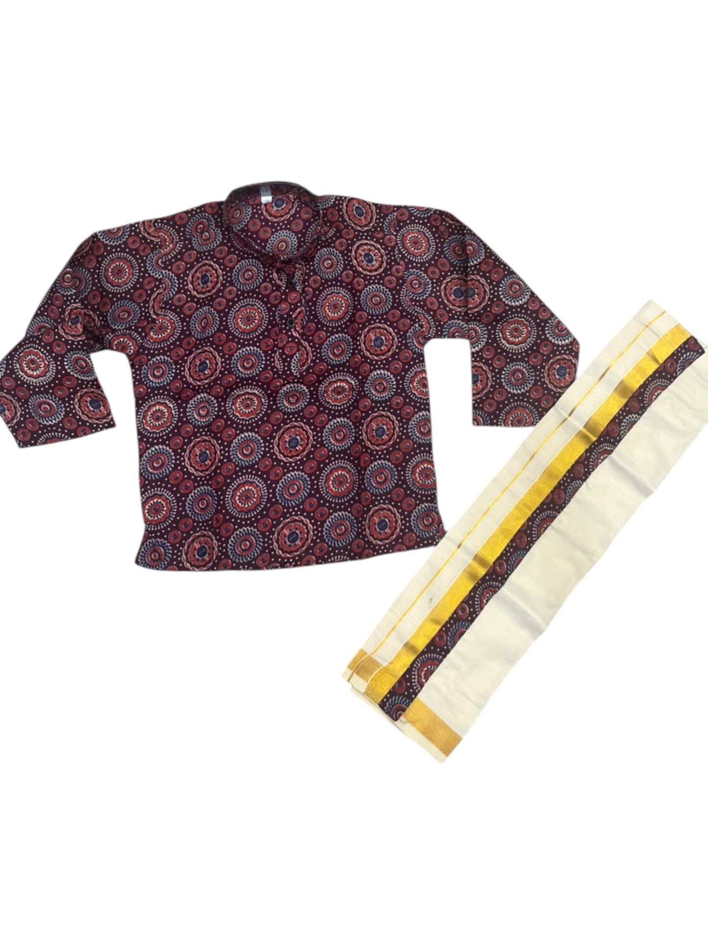 Southloom Cotton Ajrakh Printed Kids's Combo (Shirt + Velcro Mundu) SLKCOMBO SL605
