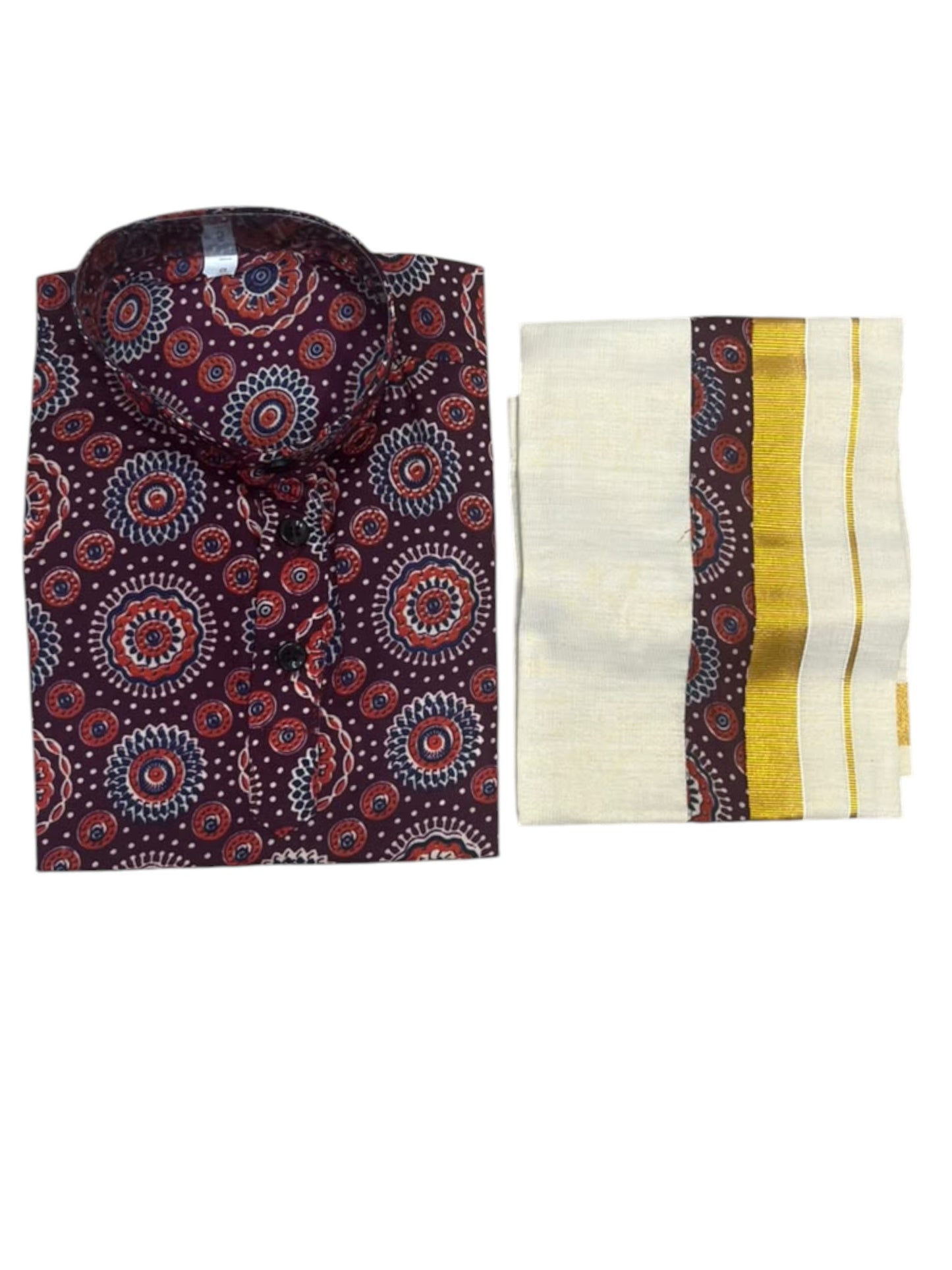Southloom Cotton Ajrakh Printed Kids's Combo (Shirt + Velcro Mundu) SLKCOMBO SL605